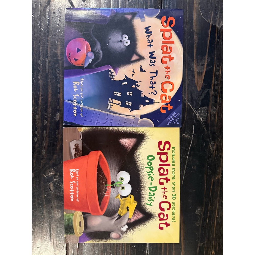 Splat the Cat 2 Book Set What Was That & Oopsie-Daisy Rob Scotton Stickers Flaps